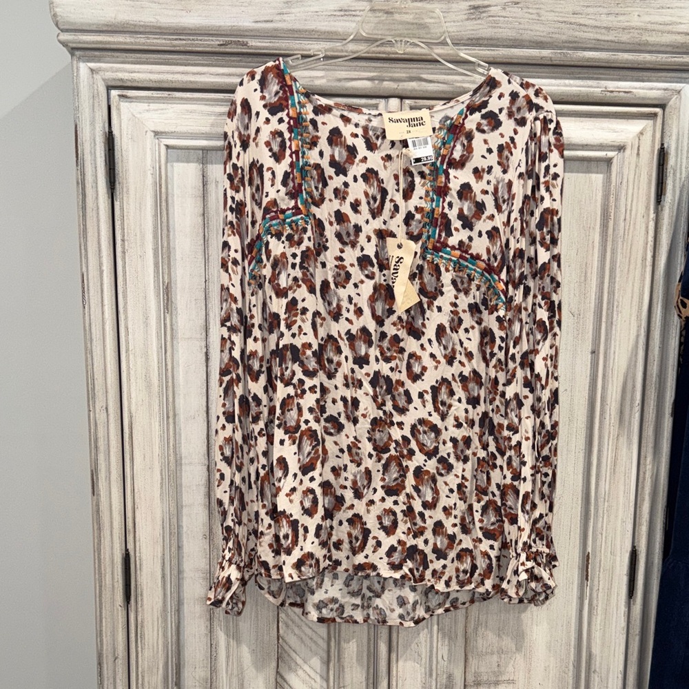 Savanna Jane Cream Leopard Print Blouse